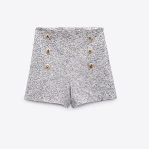 Zara High Waist Gray Shorts with Gold Buttons